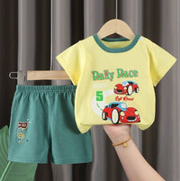 Kids T-Shirt & Short set (Rally Race) Yellow green (2p-91)