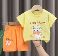 Kids T-Shirt & Short set (Cute Sheep) yellow orange (2p-92)