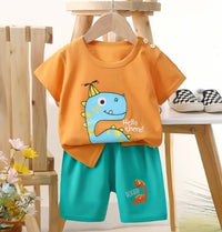 Kids T-Shirt & Short set (Hello There) Orange (2p-94)