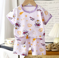 Kids T-Shirt & Short set (Not Stat Home) Purple (2p-102)