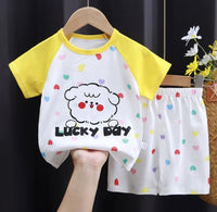 Kids T-Shirt & Short set (Lucky day) Yello&White (2p-114)