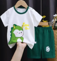 Kids T-Shirt & Short set (Come On) White Green (2p-121)