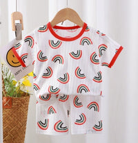 Kids T-Shirt & Short set (Rainbow) Red White (2p-125)